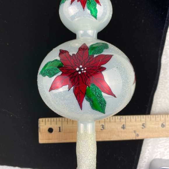 Vintage Tree Pinnacle Top Red Poinsettias Poland Blown White Glass Hand Crafted - Picture 7 of 12